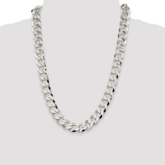 Men's 13.5mm Sterling Silver Solid Flat Curb Chain Necklace, 24 Inch